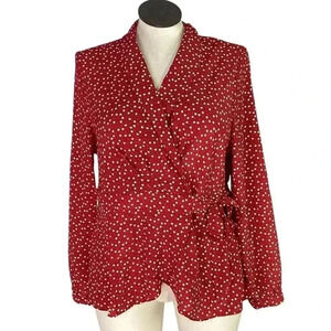 Grace Karin Wrap Top Womens 2XL Red White Hearts Peplum Long Sleeve Valentines